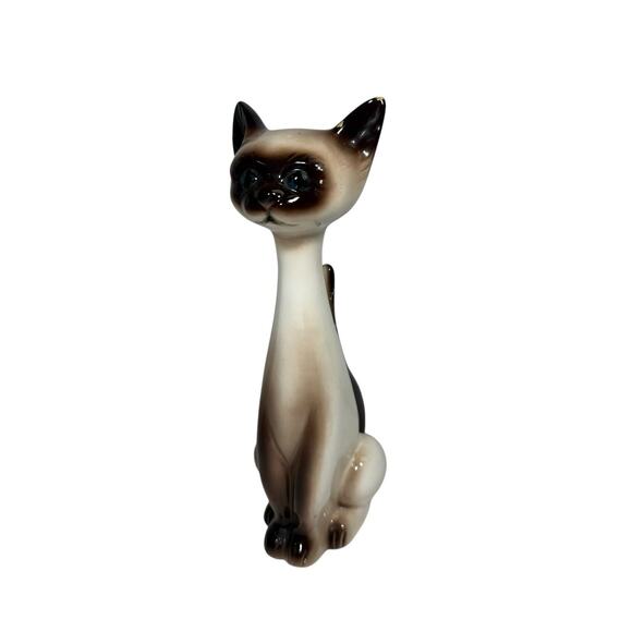 Vintage MCM Lefton Siamese Cat Figurine Long Necked 8” Decor Ceramic Japan